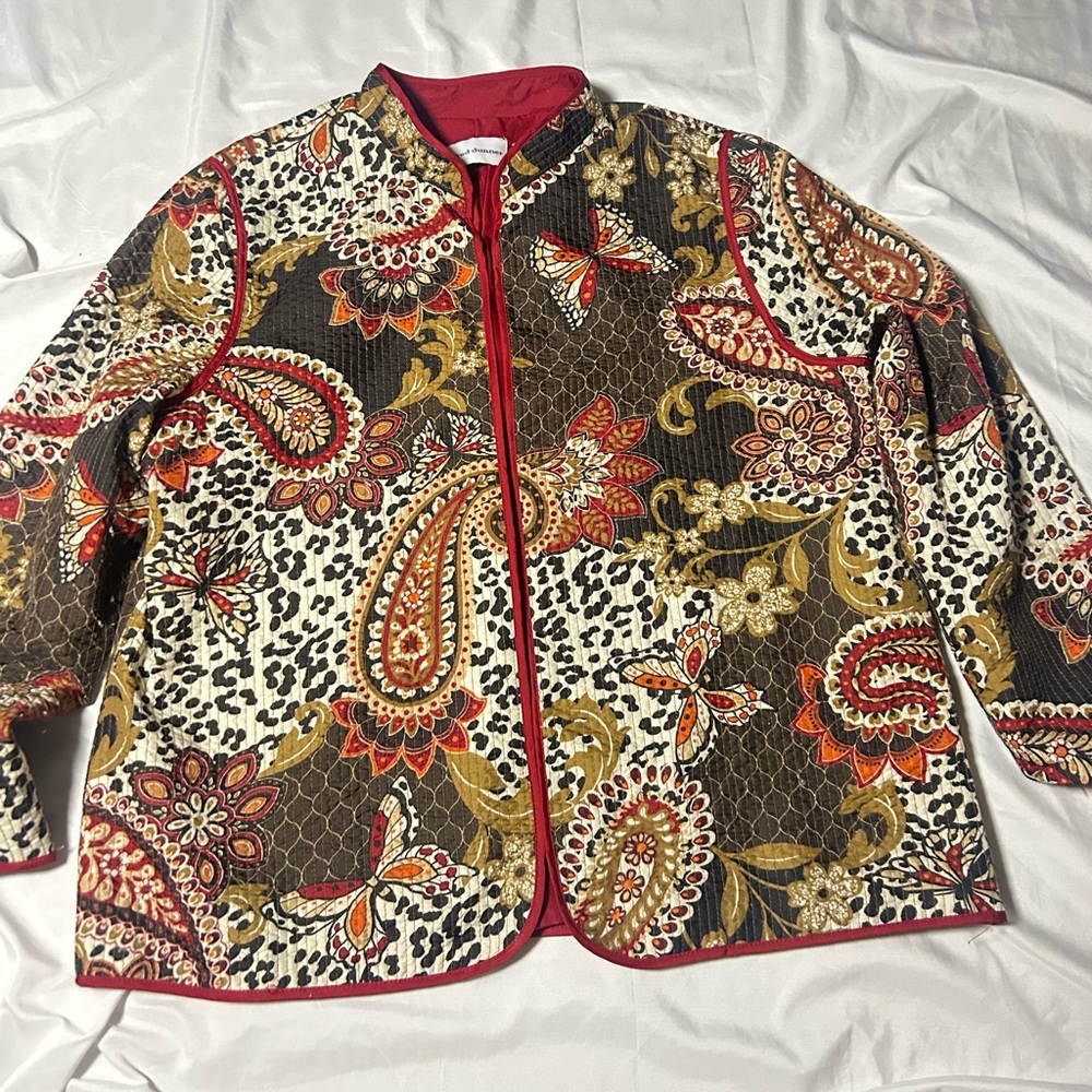 Alfred Dunner Women Paisley Open Quilt Blazer Jacket Sz 14 Earthtone Lined